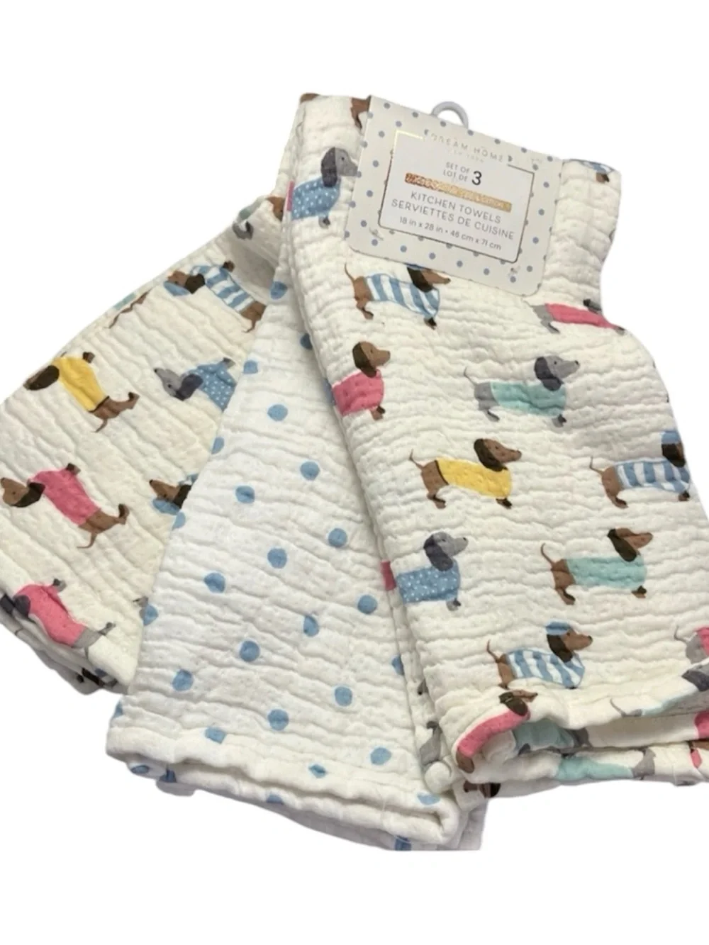 Dream Home 3 Dachshund w/Sweaters Gauze Kitchen Towels - NWT **